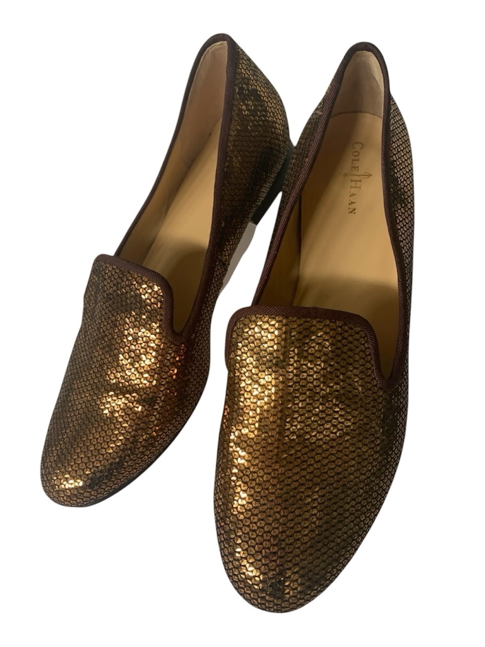 Cole Haan Sabrina Loafers Flat Bronze Sequin Nike Air Cushion Moccasins Size 8.5